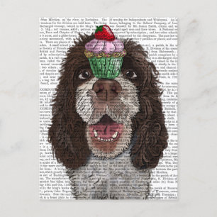Carte Postale Springer Spaniel avec Cupcake