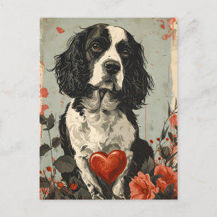 Carte Postale Springer Spaniel Vintage Saint Valentin