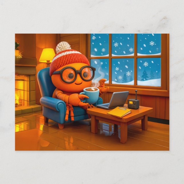 Carte Postale Spy Crab Working Warm Indoors With Coffee (Devant)