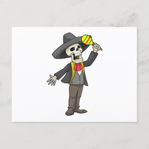 Carte Postale Squelette à la musique avec des maracas
