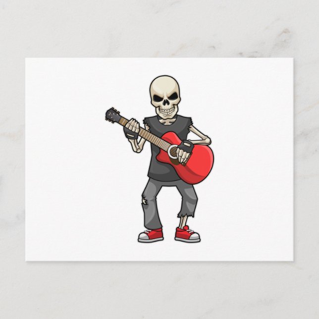 Carte Postale Squelette à la musique avec guitare (Devant)