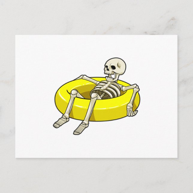 Carte Postale Squelette à la natation avec anneau de natation (Devant)