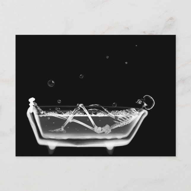 Carte Postale Squelette à rayons X en noir et blanc Heure du bai (Devant)