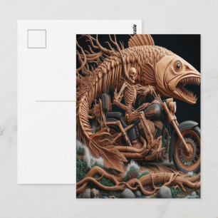 Carte Postale squelette a roulé son vélo à hélico sur la piste