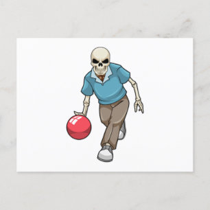 Carte Postale Squelette au bowling avec boule de bowling