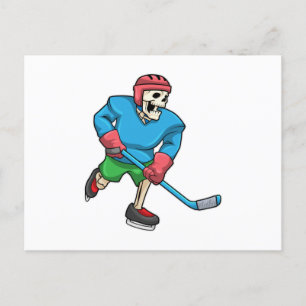 Carte Postale Squelette au hockey sur glace avec bâton de hockey