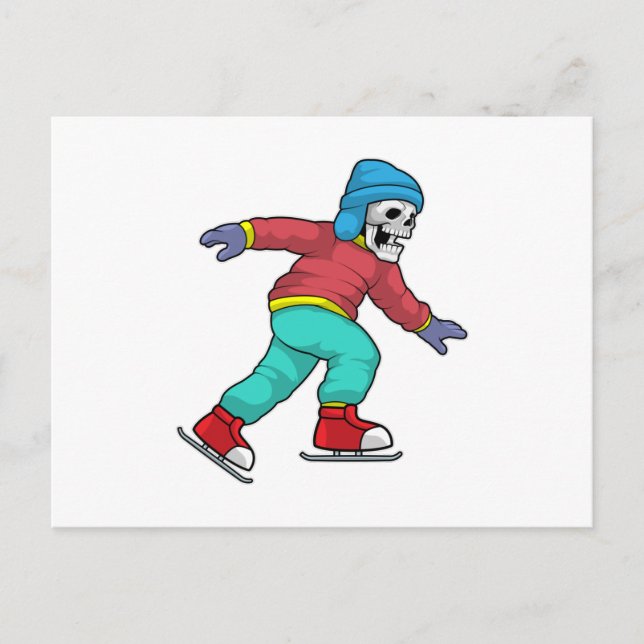 Carte Postale Squelette au patinage sur glace avec patins à glac (Devant)
