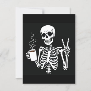 Carte Postale Squelette avec café