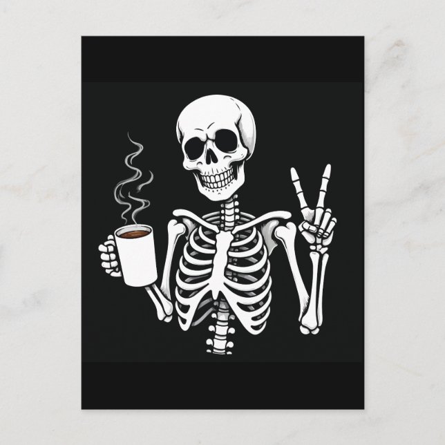 Carte Postale Squelette avec café (Devant)