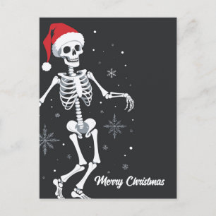 Carte Postale Squelette avec chapeau de Père Noël Joyeux Noël