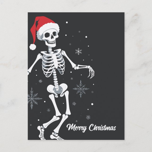 Carte Postale Squelette avec chapeau de Père Noël Joyeux Noël (Devant)