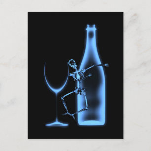 Carte Postale Squelette de célébration aux rayons X et vin - Ble