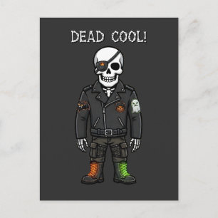 Carte Postale Squelette de motard super cool Halloween