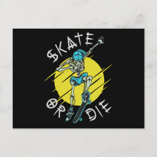 Carte Postale Squelette de skateboard ou mourir