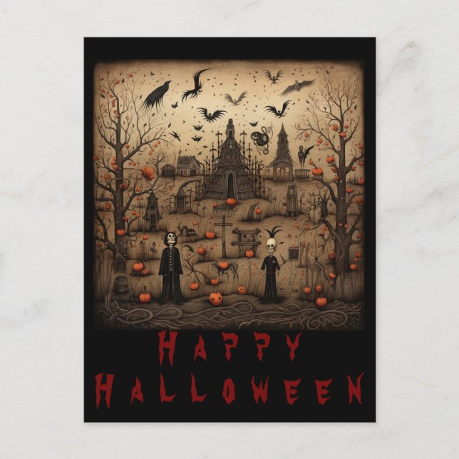 Carte Postale Squelette d'Halloween (Devant)