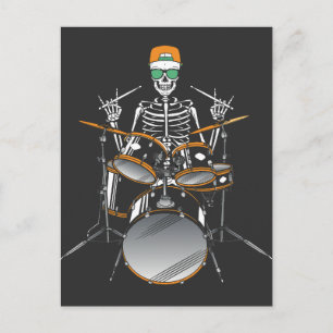 Carte Postale Squelette d'Halloween à la main jouant de la batte