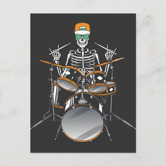Carte Postale Squelette d'Halloween main de rock jouant de la ba (Devant)