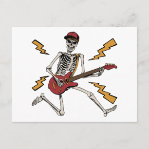 Carte Postale Squelette d'Halloween Rock Hand Jouant de la Guita