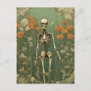 Carte Postale Squelette et fleurs