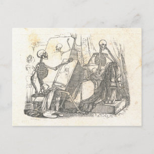 Carte Postale Squelette Posing pour la Peinture en Classe Art