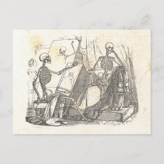 Carte Postale Squelette Posing pour la Peinture en Classe Art (Devant)