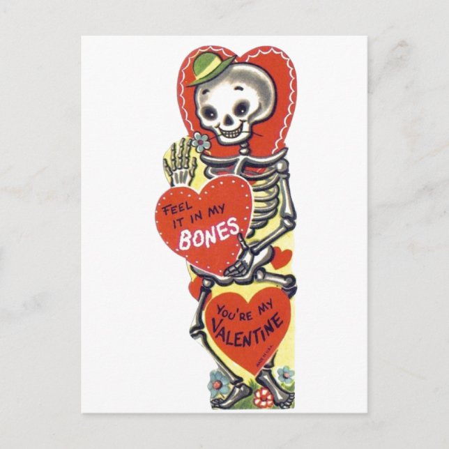 Carte Postale Squelette vintage mou Valentine (Devant)