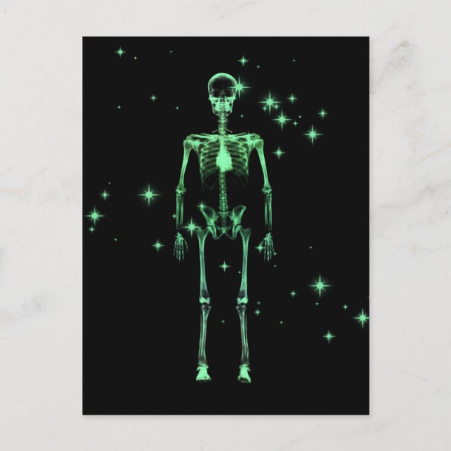 Carte Postale Squelette X-Ray scintillant - Vert (Devant)