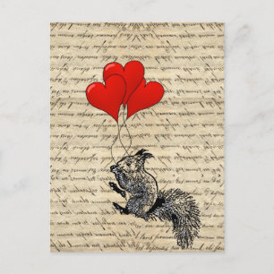 Carte Postale Squirrel and heart balloons
