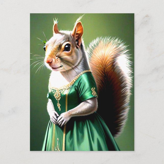 Carte Postale Squirrel Wearing Green Dress (Devant)