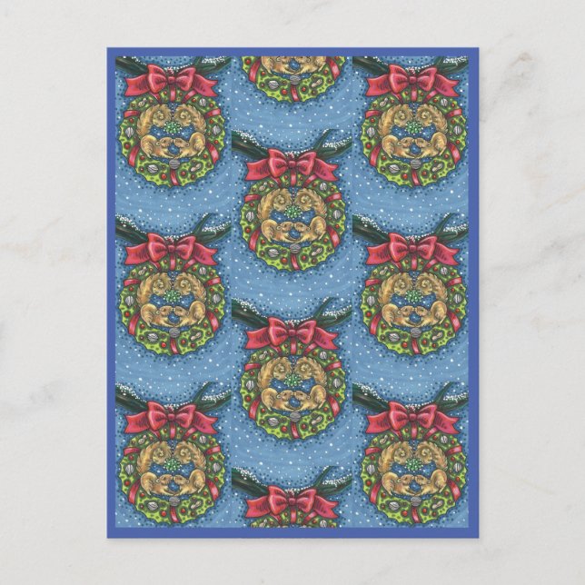 CARTE POSTALE SQUIRRELS DE BATTERIE SOUS MISTLETOE, VARIE NUT (Devant)