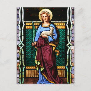 Carte Postale St Agnes de Rome, tenant agneau et feuille de palm