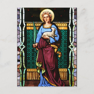 Carte Postale St Agnes de Rome, tenant agneau et feuille de palm