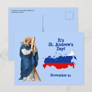 Carte Postale St. André avec le drapeau-carte de la Russie Jour 