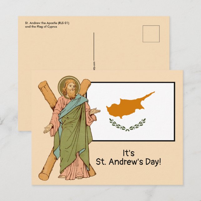 Carte Postale St. Andrew (RLS 01) avec le drapeau de Chypre Fête (Devant / Derrière)