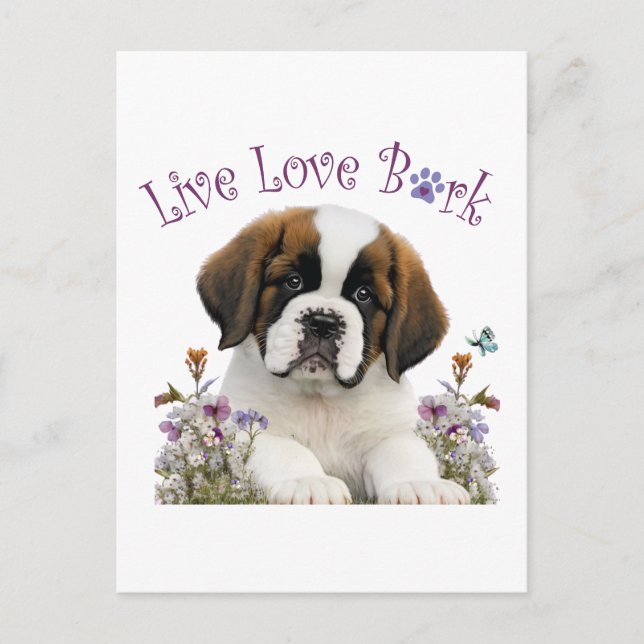 Carte Postale St. Bernard Chien Maman Floral (Devant)
