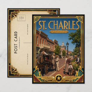 Carte Postale St. Charles Missouri Art Déco vintage de l'âge d'o