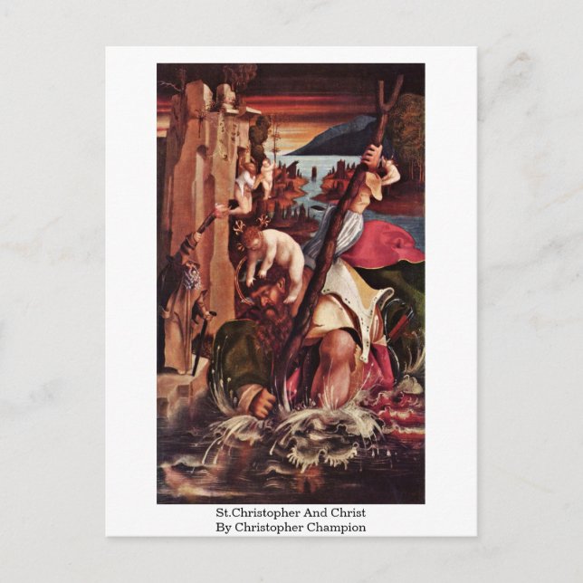 Carte Postale St.Christopher Et Christ Par Christopher Champion (Devant)