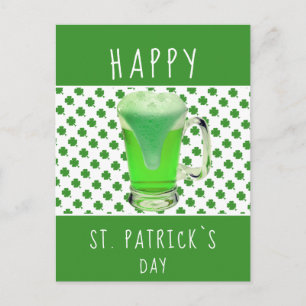 Carte Postale St. Patrick jour de la bière verte motif shamrock