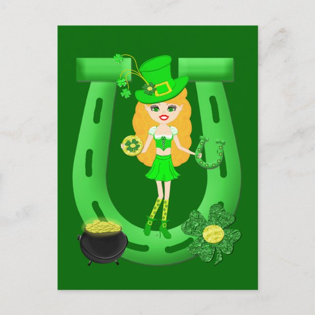 Carte Postale St Patrick’s Day Blonde Girl Leprechaun (Devant)