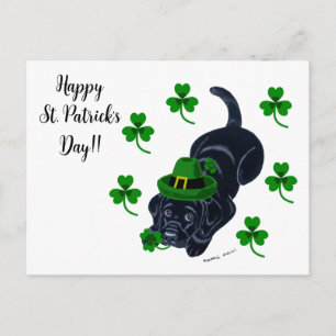 Carte Postale St. Patrick's Day Black Labrador Puppy