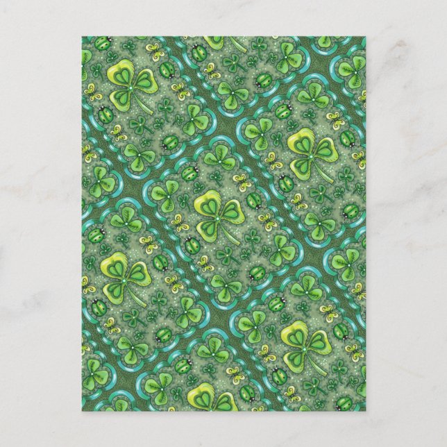 CARTE POSTALE ST. PATRICK'S DAY FOLK ART SHAMROCKS N'LADYBUGS (Devant)