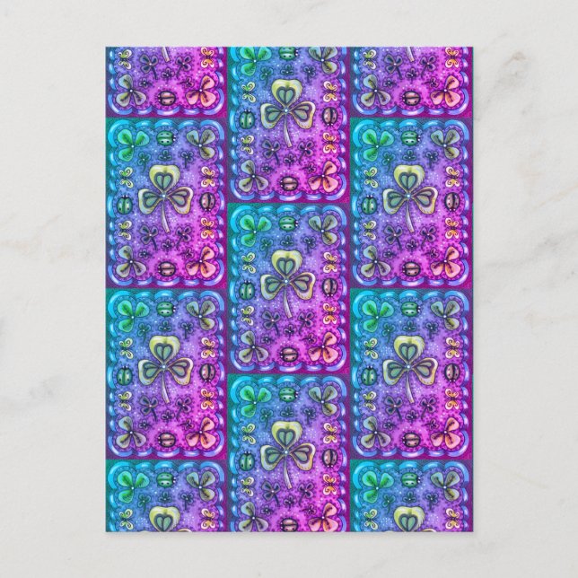 CARTE POSTALE ST. PATRICK'S DAY FOLK ART SHAMROCKS N'LADYBUGS (Devant)