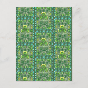 CARTE POSTALE ST. PATRICK'S DAY FOLK ART SHAMROCKS N'LADYBUGS