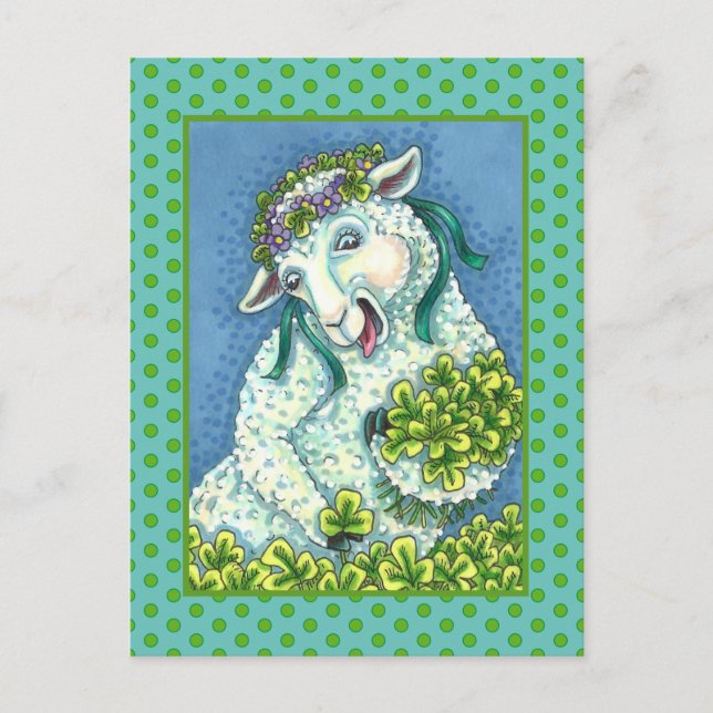 CARTE POSTALE ST. PATRICK'S DAY IRISH EWE, SHEEP & SHAMROCK (Devant)