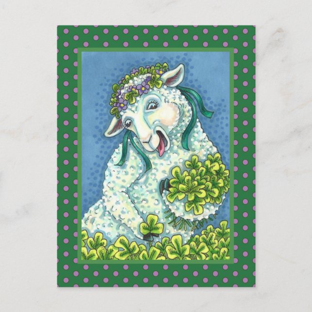 CARTE POSTALE ST. PATRICK'S DAY IRISH EWE, SHEEP & SHAMROCK (Devant)