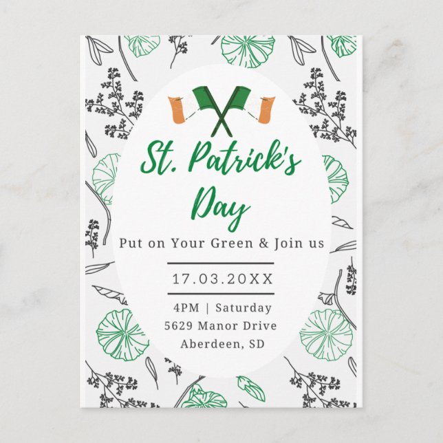 Carte Postale St. Patricks Day Irlandais Shamrock Party Invitati (Devant)