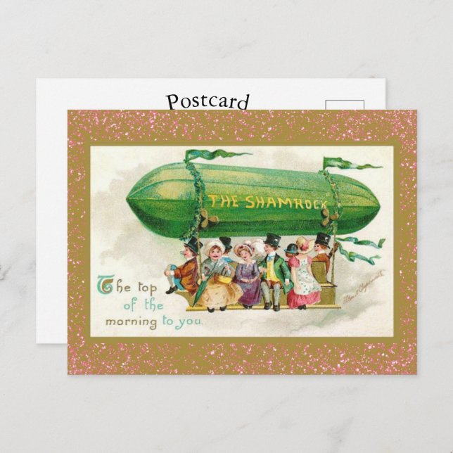 Carte Postale St Patrick's Day Irlandais Zeppelin Rose Parties s (Devant / Derrière)