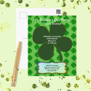 Carte Postale St. Patrick's Day Party Four Leaf Clover & Motif