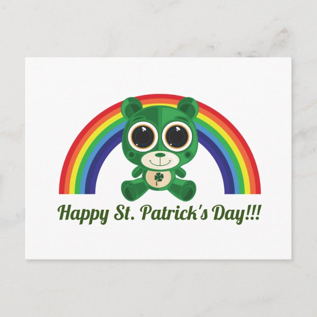 Carte Postale St. Patricks Day Teddy Bear et Rainbow Postcard (Devant)