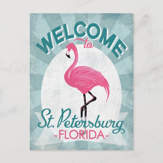 Carte Postale St Petersburg Floride Flamant rose rose Rétro (Devant)